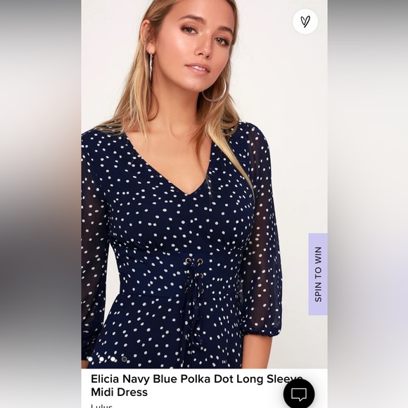 Lulu’s Elicia Navy Blue Polka Dot Long Sleeve Midi Dress - Size S - Picture 4 of 7